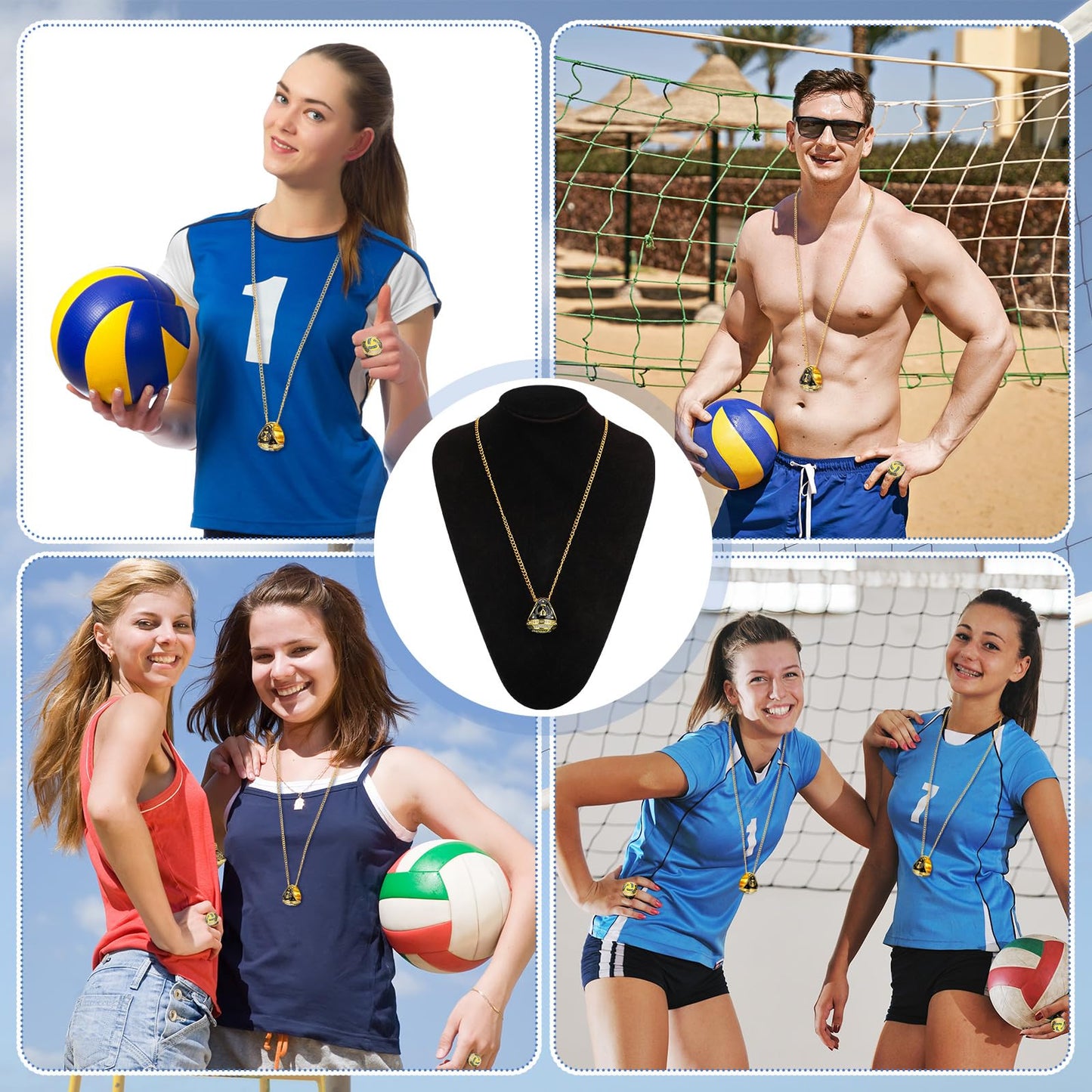 Highergo 10 Pcs Basketball Softball Baseball MVP Dancer Champion Trophy Ring with Display Stand Star Football Soccer Volleyball Golf Cheerleading Bowling Track Field(Gold,Volleyball)