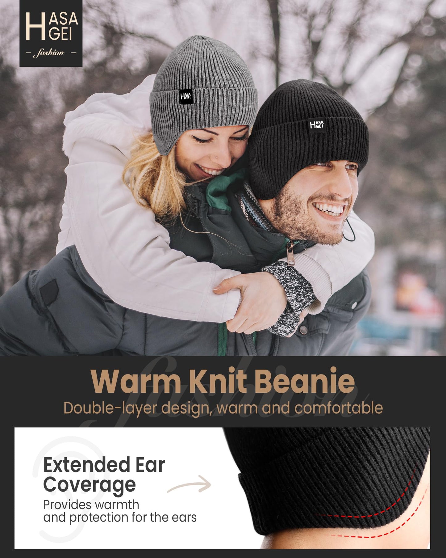 HASAGEI Ear Protection Beanie Hats for Men & Women - Warm Winter Knit Hats for Outdoor Hiking, Skiing, Running, Dog Walking