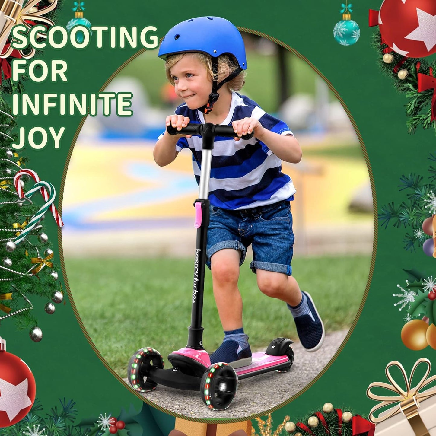Besrey Kick Scooter for Kids - 3-Wheel Folding Design with Adjustable Height & LED Light Wheels | Extra Wide Deck