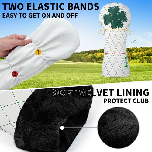Golf Headcovers Golf Driver Fairway Hybrid Head Cover Golf Blade Mallet Putter Cover Lucky Clover Cross Pattern Premium Leather Driver Fairway(FW) Wood Hybrid(UT) with Number Tags.