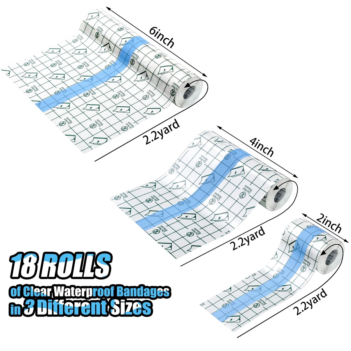 Zonon 18 Rolls Tattoo Aftercare Bandage Waterproof Transparent Stretch Adhesive Bandages Clear Adhesive Bandages Dressing Tape Second Skin Tattoo Cover for Swim, 3 Size(2 Inch, 4 Inch, 6 Inches Wide)