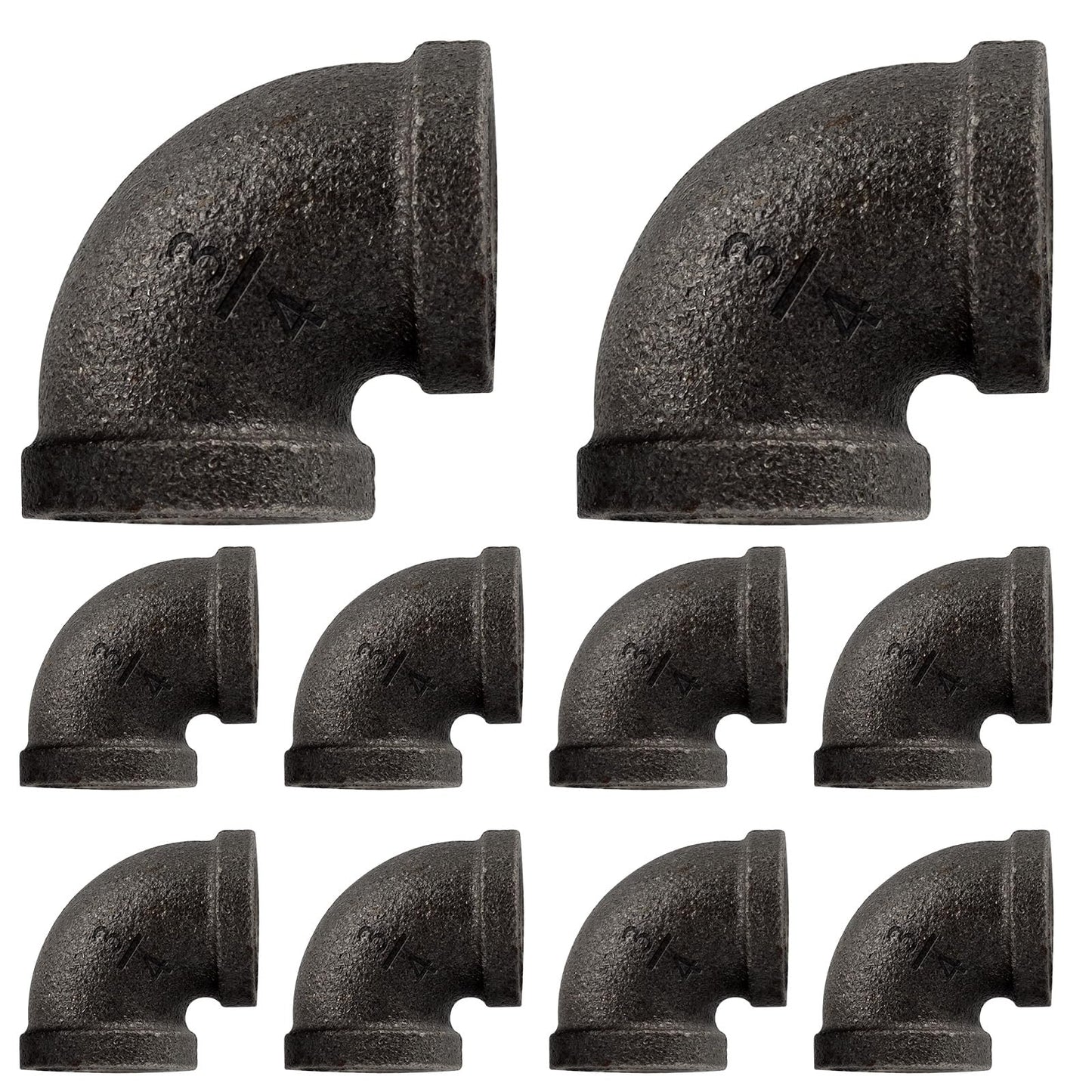 Niubid 10 Pack 3/4 inches Elbows Malleable Cast Iron Pipe, Industrial Pipe for Threaded Black Pipes and Fittings, DIY Steampunk Industrial Vintage Style.