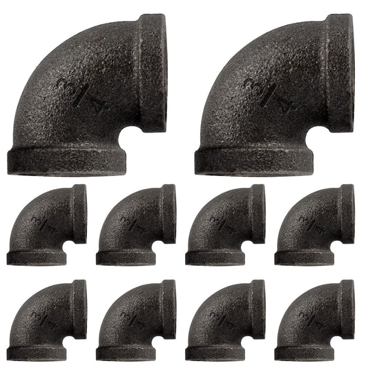 Niubid 10 Pack 3/4 inches Elbows Malleable Cast Iron Pipe, Industrial Pipe for Threaded Black Pipes and Fittings, DIY Steampunk Industrial Vintage Style.
