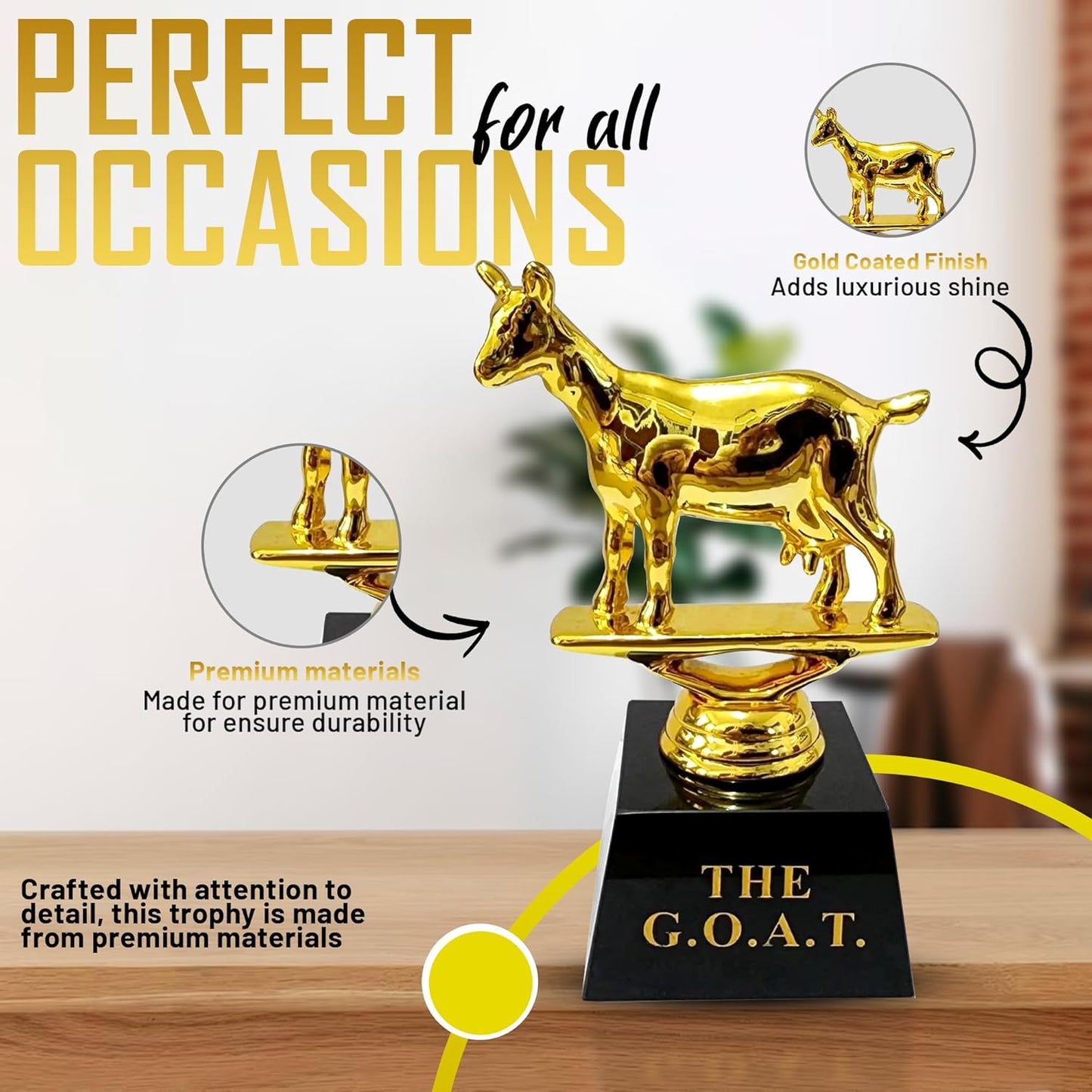 Vaulted Skulls & Co Goat Trophy | Greatest of All Time Trophy (G.O.A.T) | G.O.A.T Trophy | Sports Team Trophies | Funny Office Trophy | Gold/Black