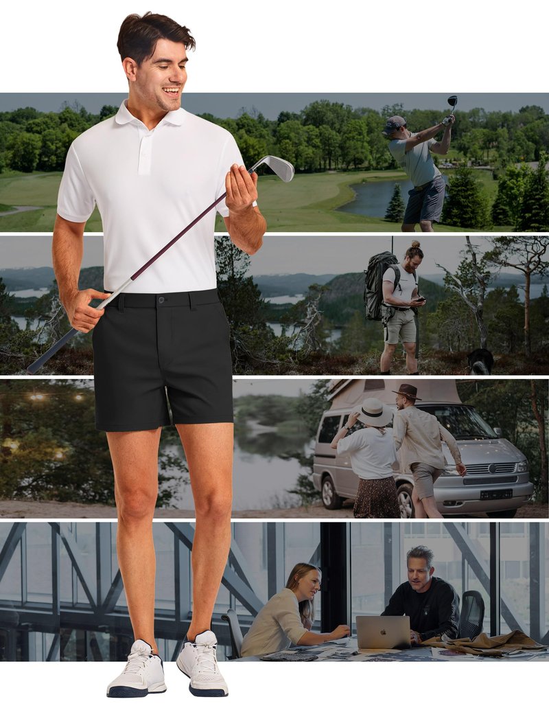 PULI Men’s Golf Shorts 5 Inch Inseam Lightweight Summer Stretch Waterproof Hiking Casual Shorts with Pockets Black 32