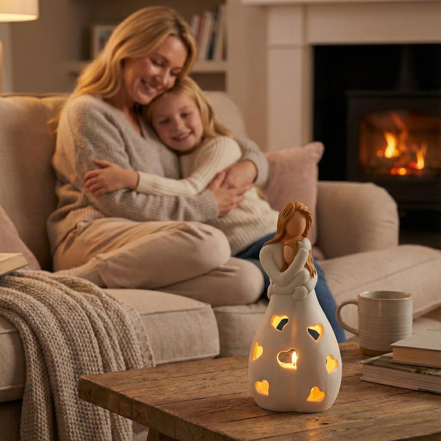 Regine Switzerland | Mother's Day Candleholder Statue with Flickering LED Light - Unique Gift for Mom | Seasonal Home Décor (Light Brown)