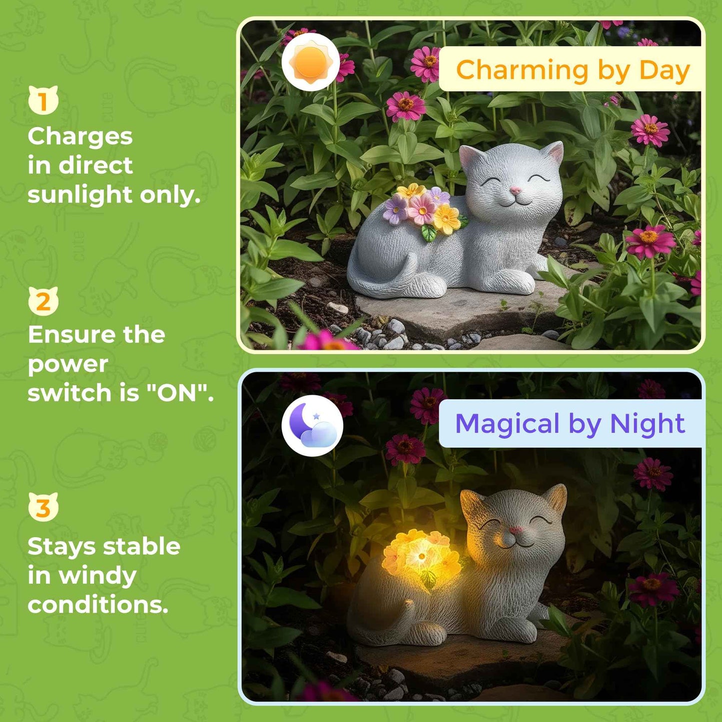 Garden Decor Solar Cat Statue with Warm Glow - Unique Birthday, Christmas & House Warming Gifts for Women, Mom, Cat Lovers - Outdoor Yard Art for Lawn, Patio, Backyard & Balcony Decor