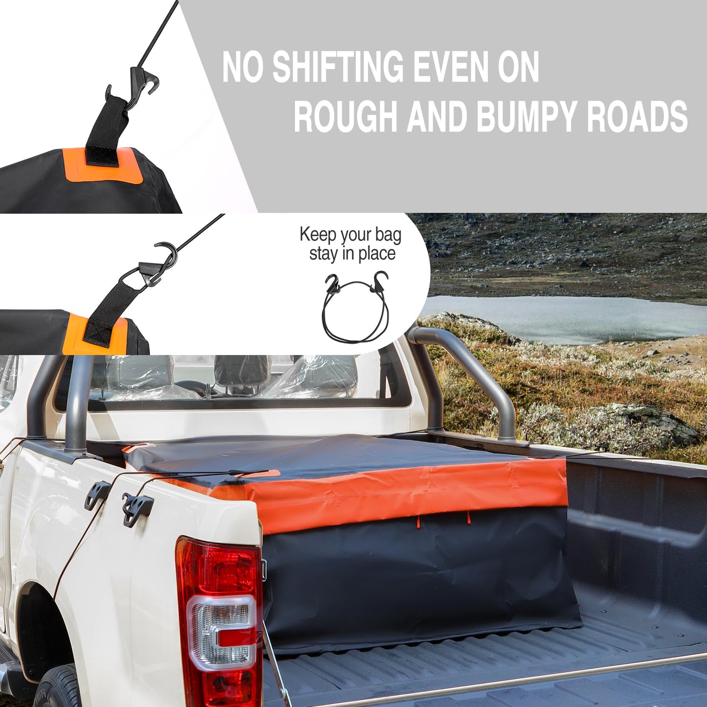 REDCAMP 26 Cubic ft Truck Bed Cargo Bag, Extra Waterproof Cargo Bag, Fits Any Truck Size, Heavy Duty Luggage Bag with 4 Bungee Cords for Pickup SUV, 52"x40"x23"