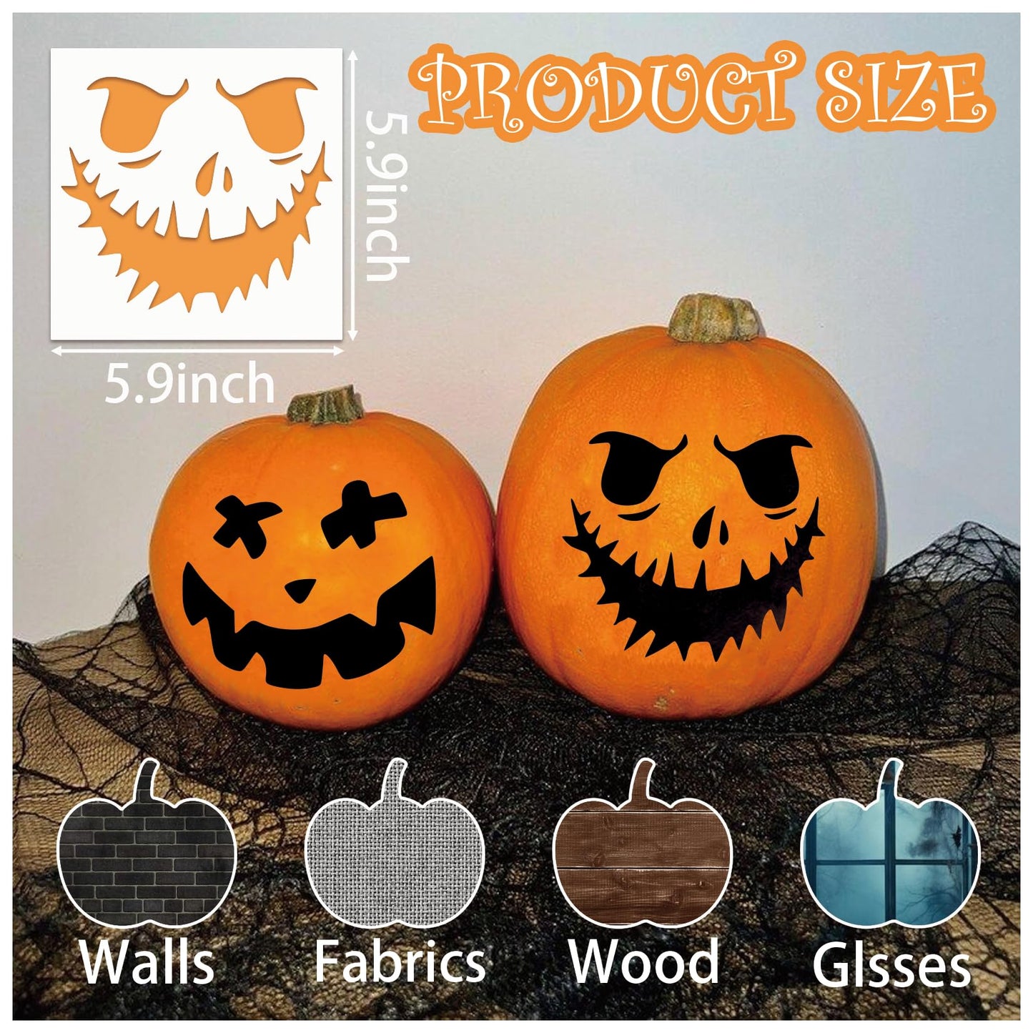 Pumpkin Stencils for Painting Reusable Halloween Pumpkins Ghost Face Paint Templates on Wood Glass Crafts Cookie Baking Door Hanger Sign Decorating (face25)