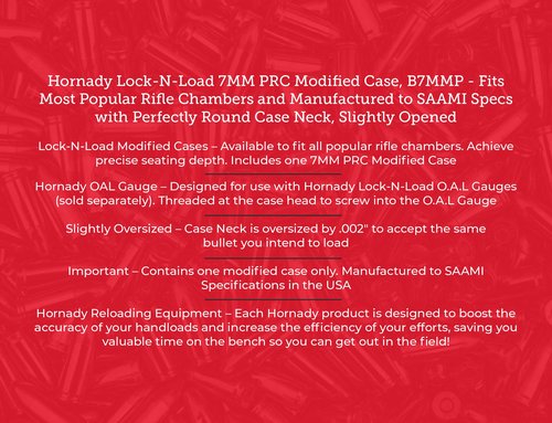 Hornady Lock-N-Load 7MM PRC Modified Case, B7MMP - Fits Most Popular Rifle Chambers and Manufactured to SAAMI Specs with Perfectly Round Case Neck, Slightly Opened