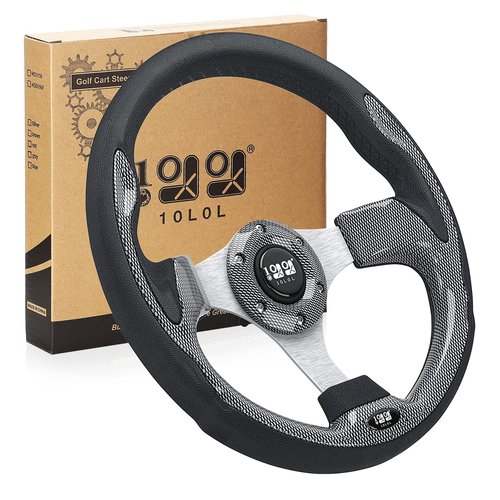 10L0L Golf Cart Steering Wheel for Yamaha, EZGO TXT/RXV/Valor, Club Car DS/Precedent/Onward/Tempo Golf Carts (Carbon Fibre)