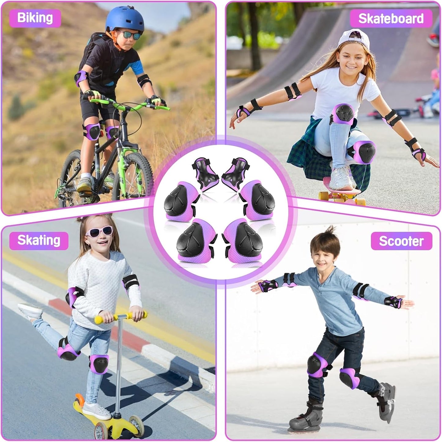 Wemfg Kids Protective Gear Set - 3-in-1 Knee Pads, Elbow Pads & Wrist Guards for Ages 3-14 | Ideal for Skating, Cycling & Rollerblading