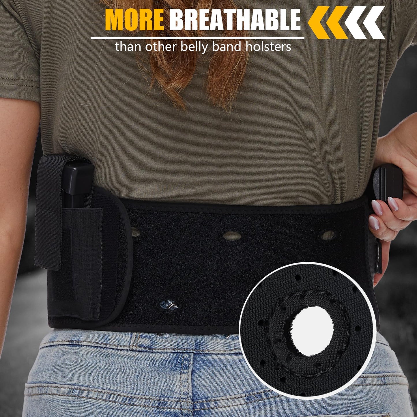 Mostcomtac Belly Band Holster for Men & Women - Breathable Neoprene Gun Holster, Multi - Pocket Tactical Belt for Outdoors, Fits G17-43x, Taurus G3C, G2C and Most 9mm and 383 Handguns（R-L）