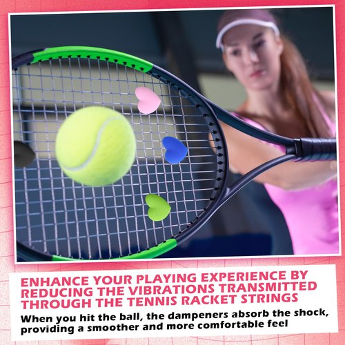 HappyAlley 24 Pcs Colorful Tennis Vibration Dampener Heart Shaped Silicone Racket Shock String Absorbers Tool for Women Men Gift Tennis Supplies, 12 Colors