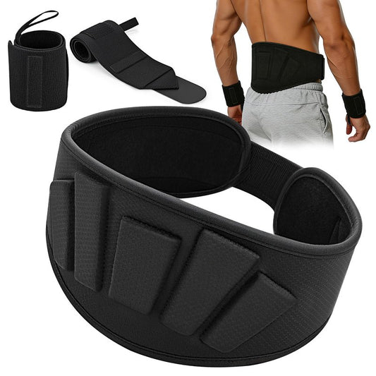 Weightlifting Belt & Wrist Wraps Combo - Auto-Lock Weight Lifting Belt 6.5" Back Support with 0.4" Foam, Adjustable Wrist Wraps for Weightlifting - for Men & Women Beginners & Pros (Black, M)