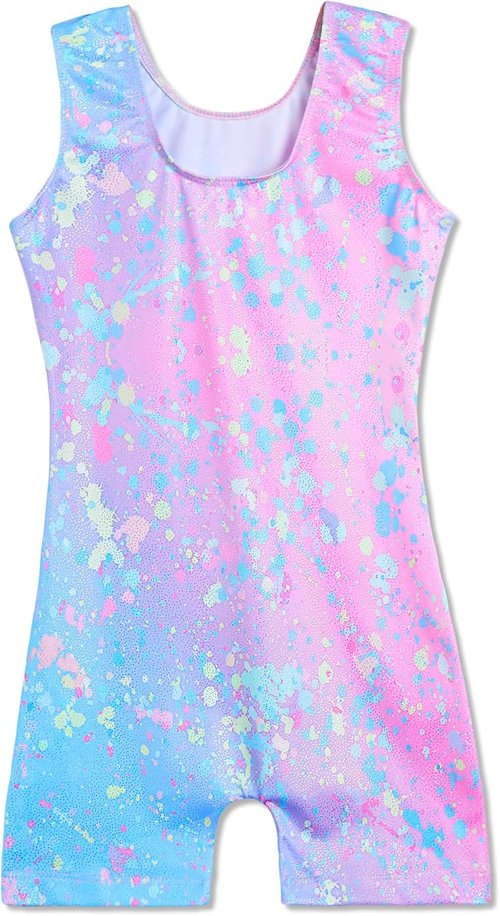 Domusgo Gymnastics Leotards for Girls - Sparkly One-Piece Kids Unitard with Shorts