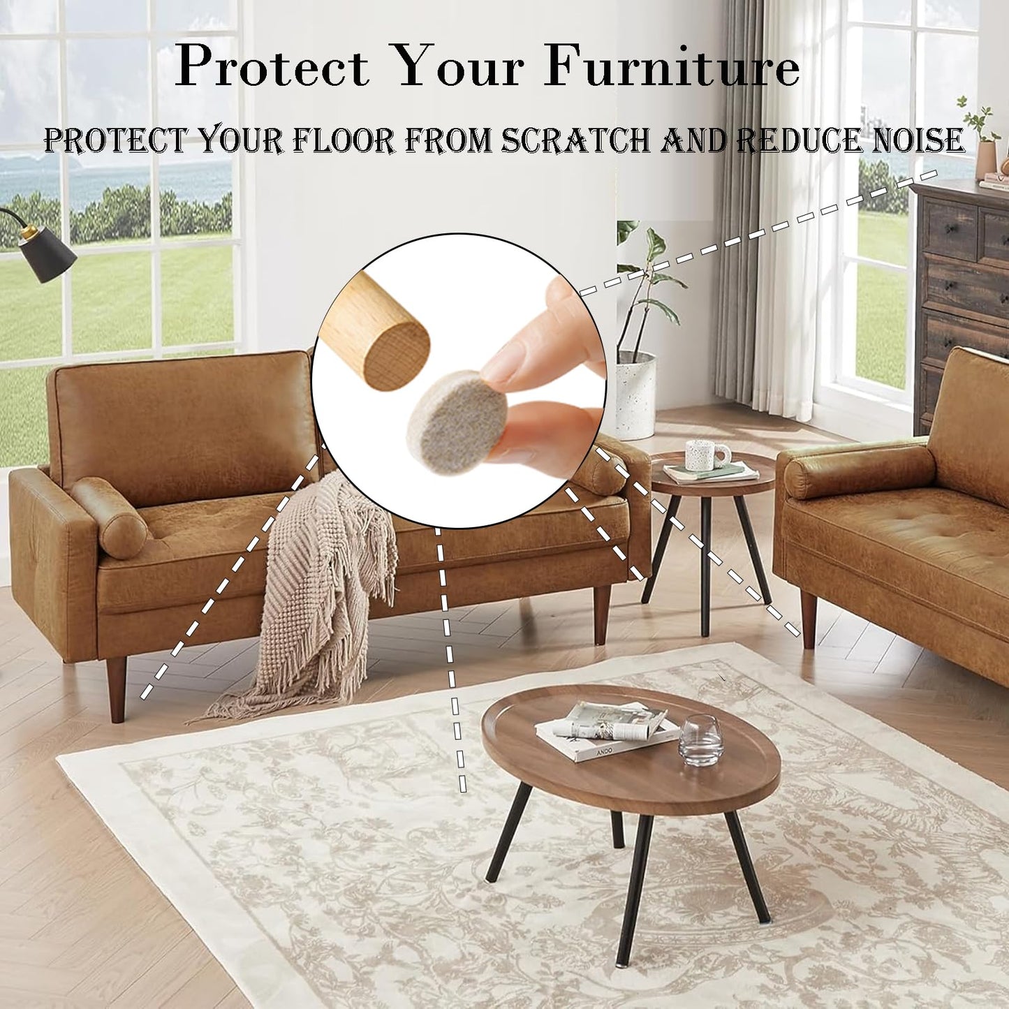 Fursafe&Q Felt Furniture Pads for Hardwood Floors, Self Adhesive Chair Felt Pad - Furniture Feet Floor Protectors, Furniture Sliders Protect from Nicks, dents and Scratches, Reduce Noise, Round