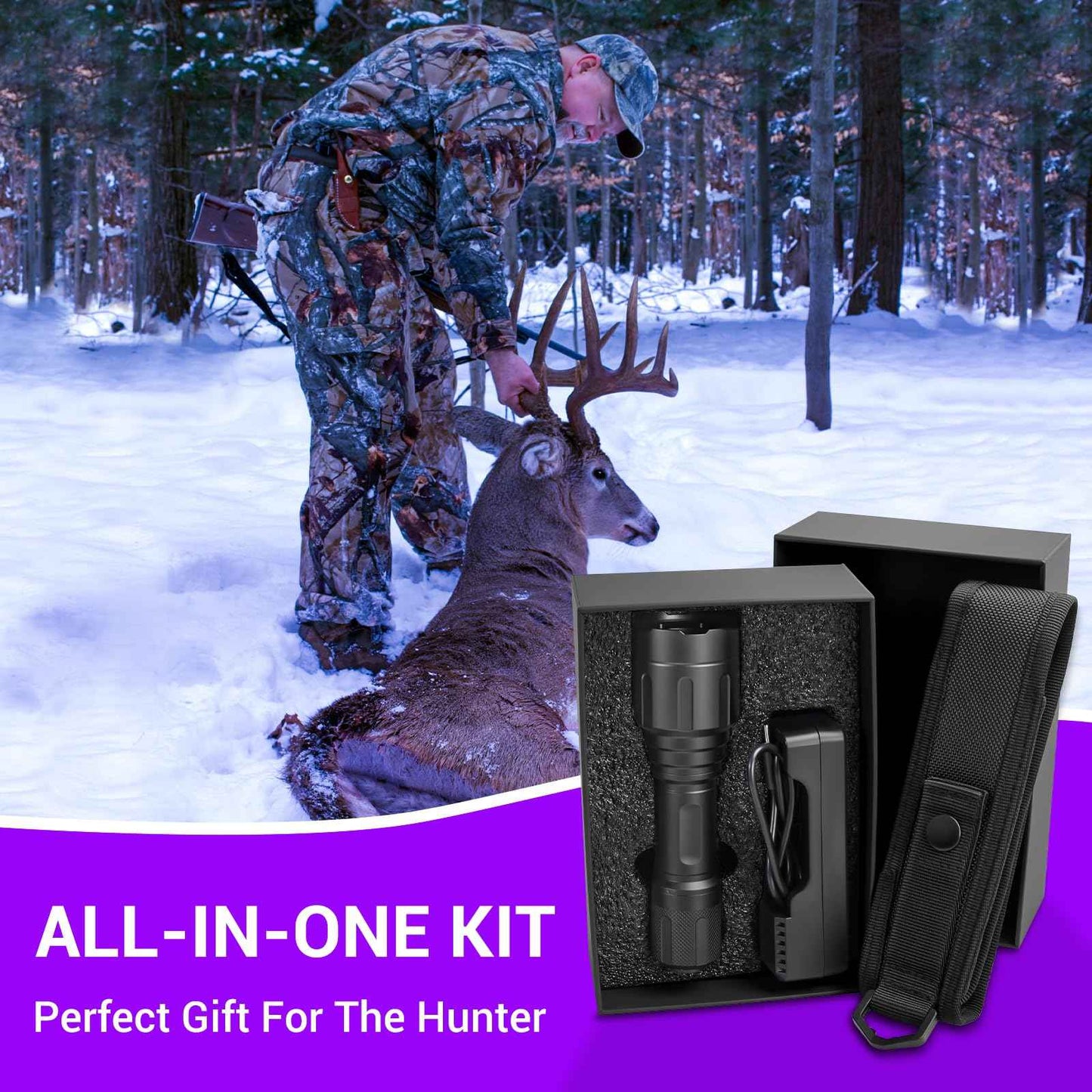 FUNANASUN Rechargeable Blood Tracking Flashlight - 2000 Lumens High Definition Flashlight, Lightweight & Durable for Night Hunting Deer, Essential Hunter Gear