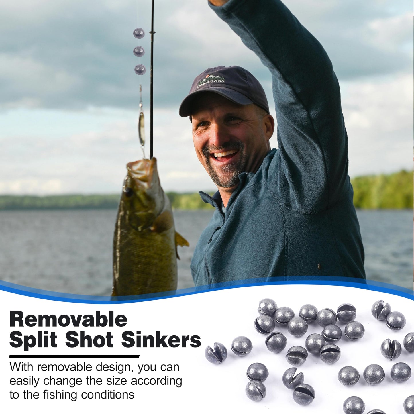 100pcs Split Shot Fishing Weights Removable Round Fly Fishing Line Sinkers Reuseable Clip On Weights Freshwater Saltwater Split Shot Fishing Sinkers 2.2g