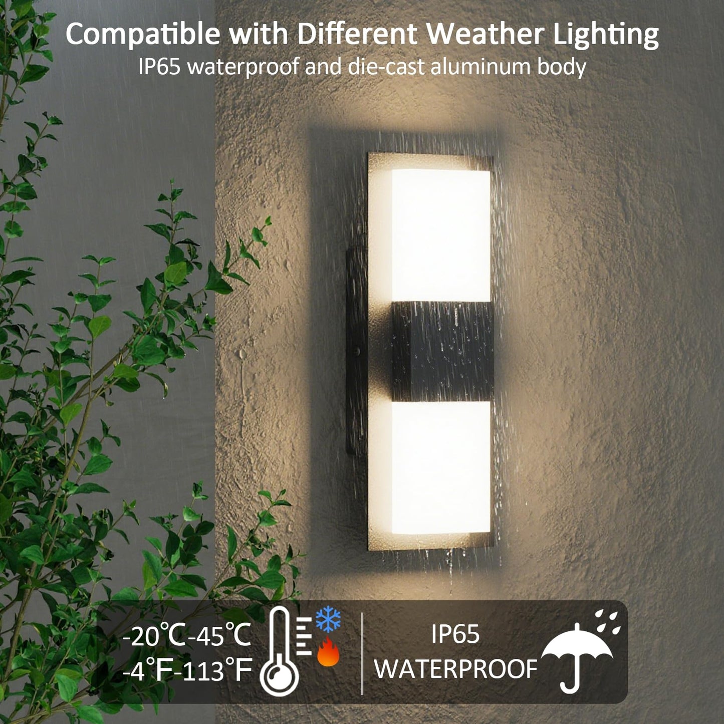 Aoceley 12inches Modern Outdoor Led Wall Light,30W 3000K Porch & Patio Hardwired Sconces with White Clear Acrylic Lampshade,IP65 Waterproof Aluminum Wall Lamp for Garage House Exterior(Black,2Pack)