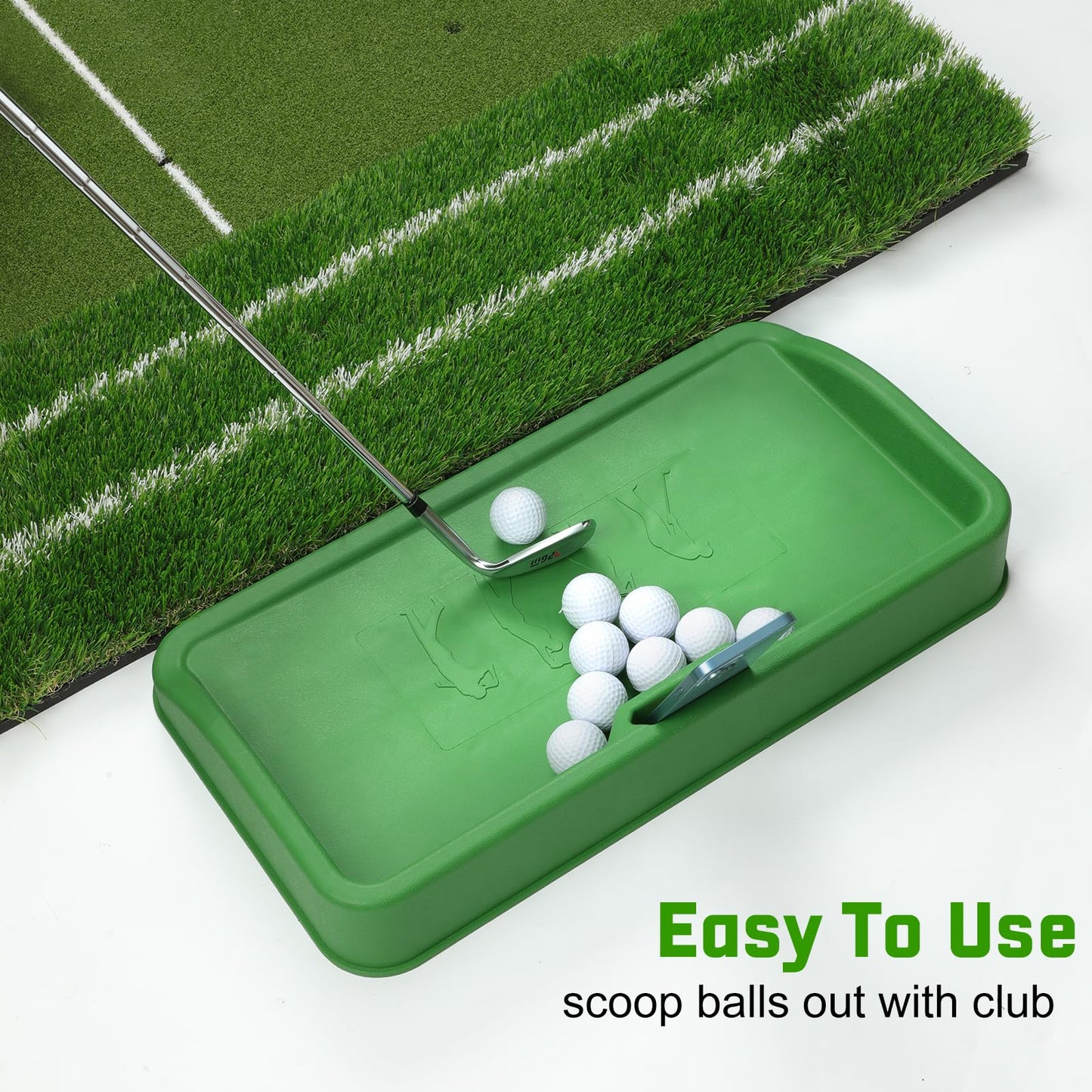 DCQ Commercial Golf Ball Tray with Cell Phone Holder – 100 Ball Capacity, Heavy-Duty Rubber, Compatible with All Golf Hitting Mats – Indoor & Outdoor Training Golf Ball Holder for Mat