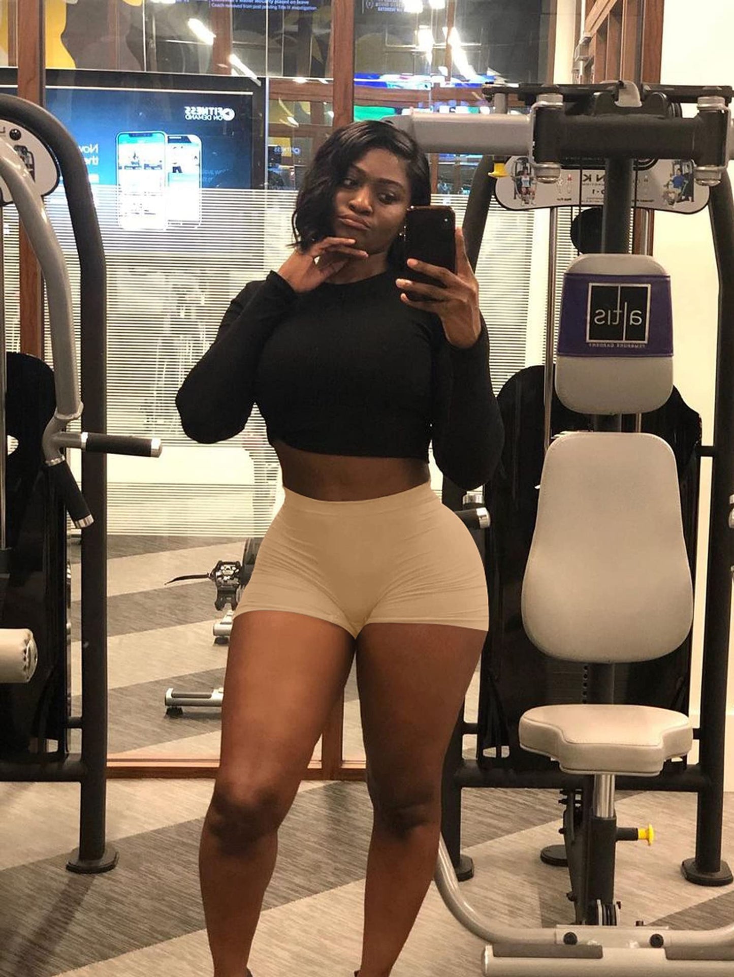 BORIFLORS Women's Sexy Workout Gym Booty Shorts, Small,Khaki