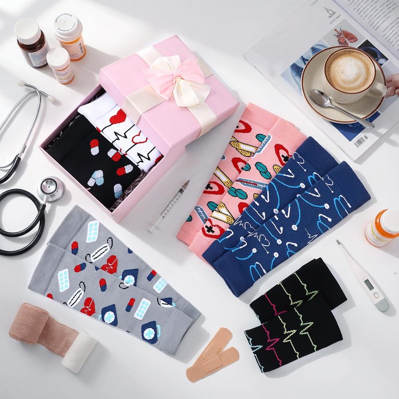Hercicy 6 Pairs Nurses Week Appreciation Gifts Calf Compression Sleeve for Women Footless Compression Socks Support Sports Elastic Leg Sleeve for Nursing Week Graduation Thank You Gift(Classic)