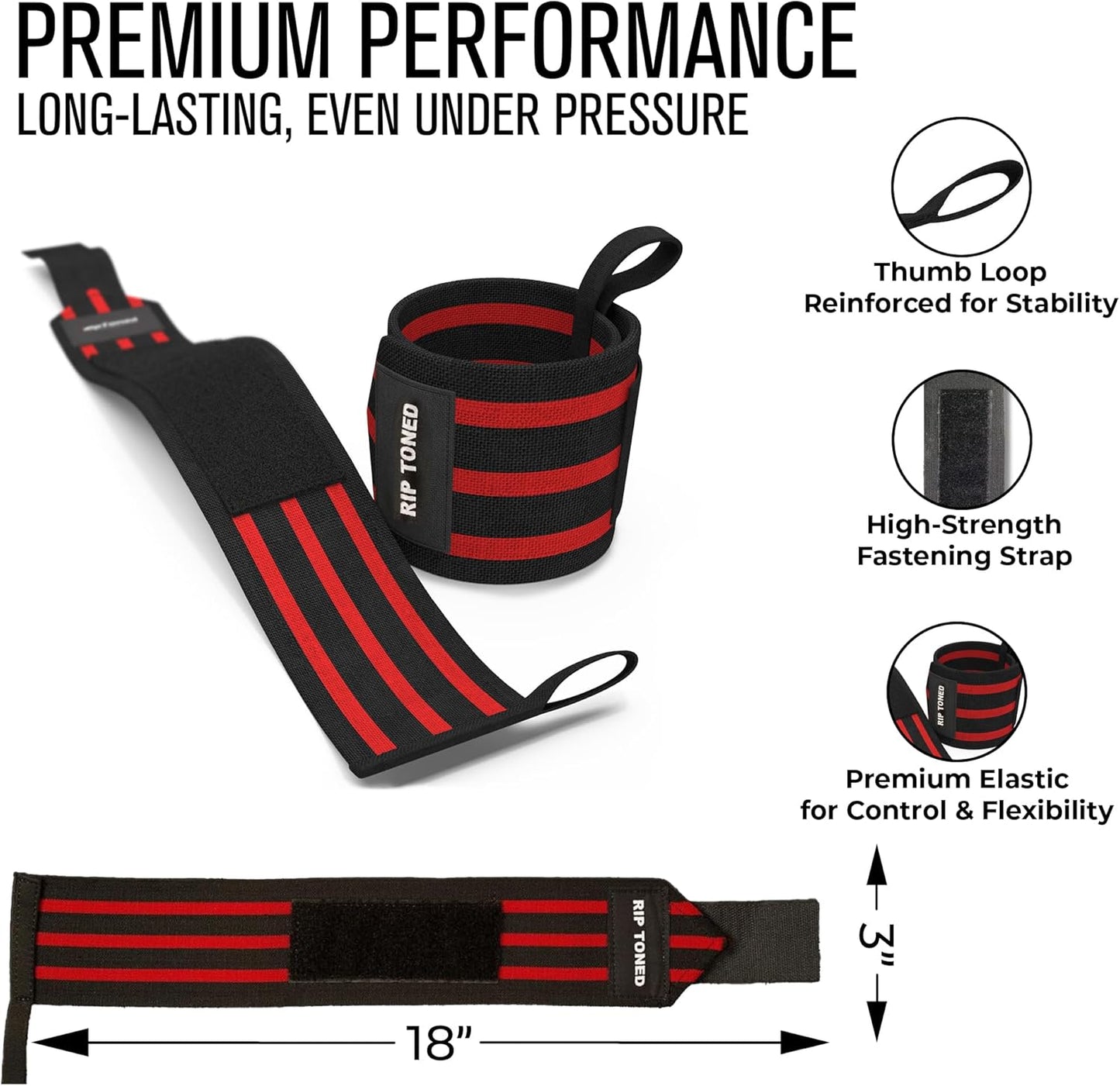 Rip Toned Wrist Wraps - USPA & USAPL Approved 18" Weightlifting Straps | Adjustable, Durable Support for Men & Women