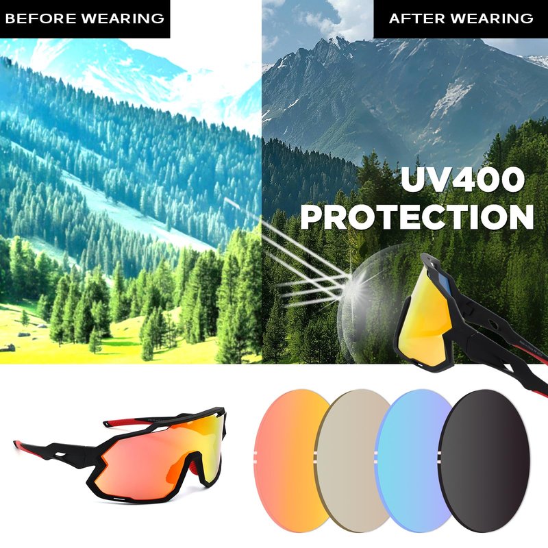 TUKOOL Cycling Glasses Men Women - TR90 Lightweight Frame Sports Sunglasses, High-Clarity PC Lenses, Anti-Fog Ventilation Wind Tunnel Design for MTB Running Baseball