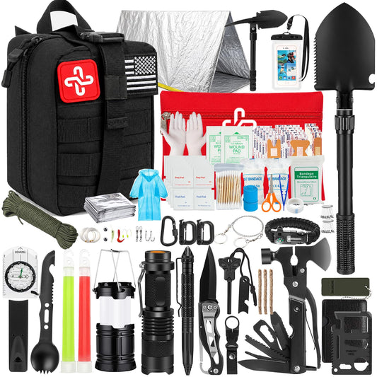 Survival Kit, 250Pcs Survival Gear First Aid Kit with Molle System Compatible Bag and Emergency Tent, Emergency Kit for Earthquake, Outdoor Adventure, Hiking, Hunting, Gifts for Men Women