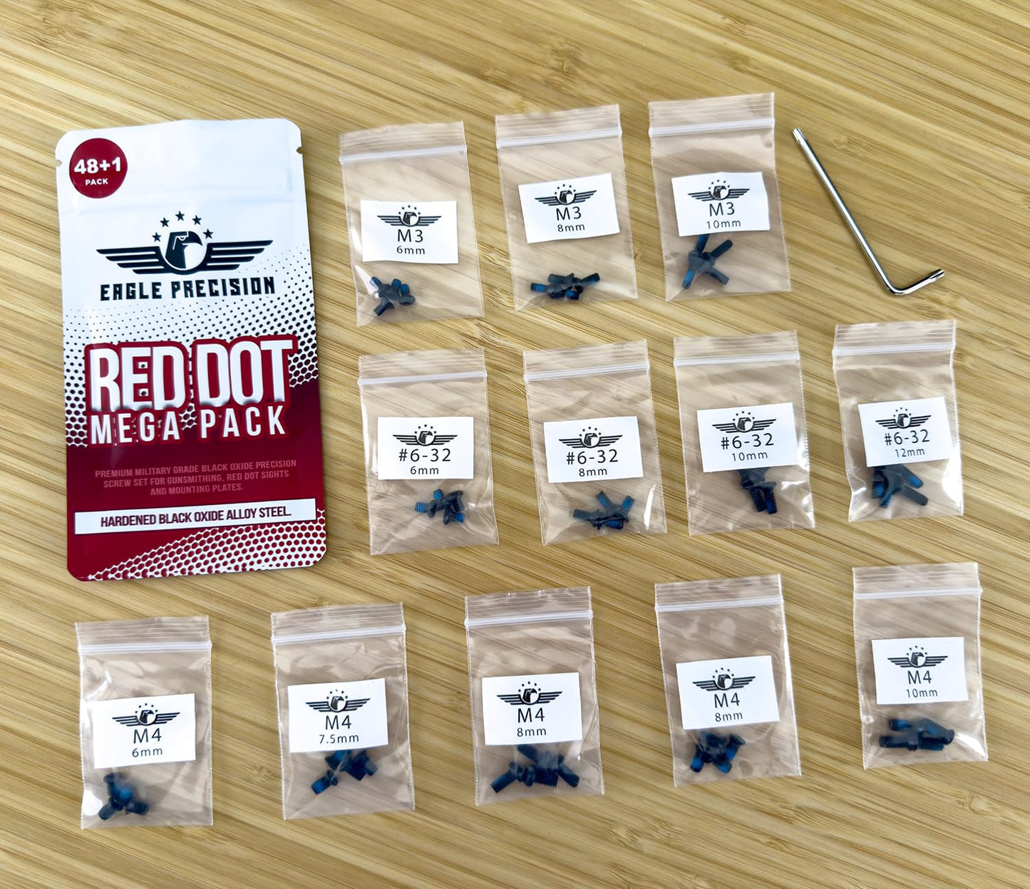 Eagle Precision Red Dot Mega Pack | 48 Pcs of M3, M4#6-32 Screws: 6mm, 8mm, 10mm 12mm for Precision Tools, Plates, and Red Dot Mounts | Includes Oval & Dome Head Torx Heads.
