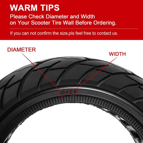 RUTU 10X2.50 Solid Tire,60/70-6.5 10X2.5 Electric Scooter Solid Rubber Tires for Ninebot MAX G30 G30P G30LP,Black 2PC