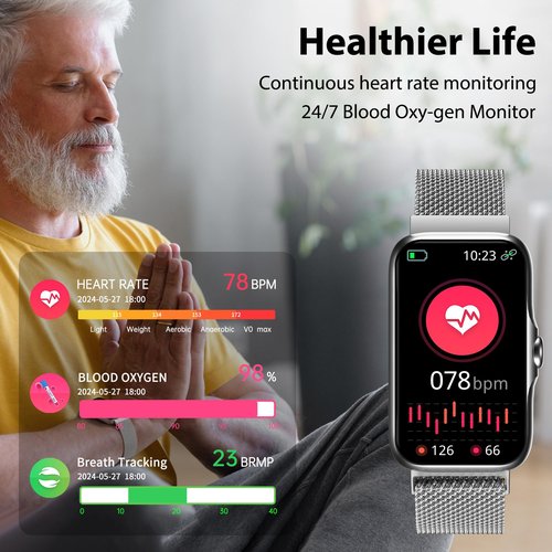 JYUAJOI Fitness Tracker with 24/7 Continuous Heart Rate, Blood Oxygen Monitor, Smart Watch with Sleep Monitor, IP68 Waterproof Activity Tracker Step Counter for Women Men (Silver)