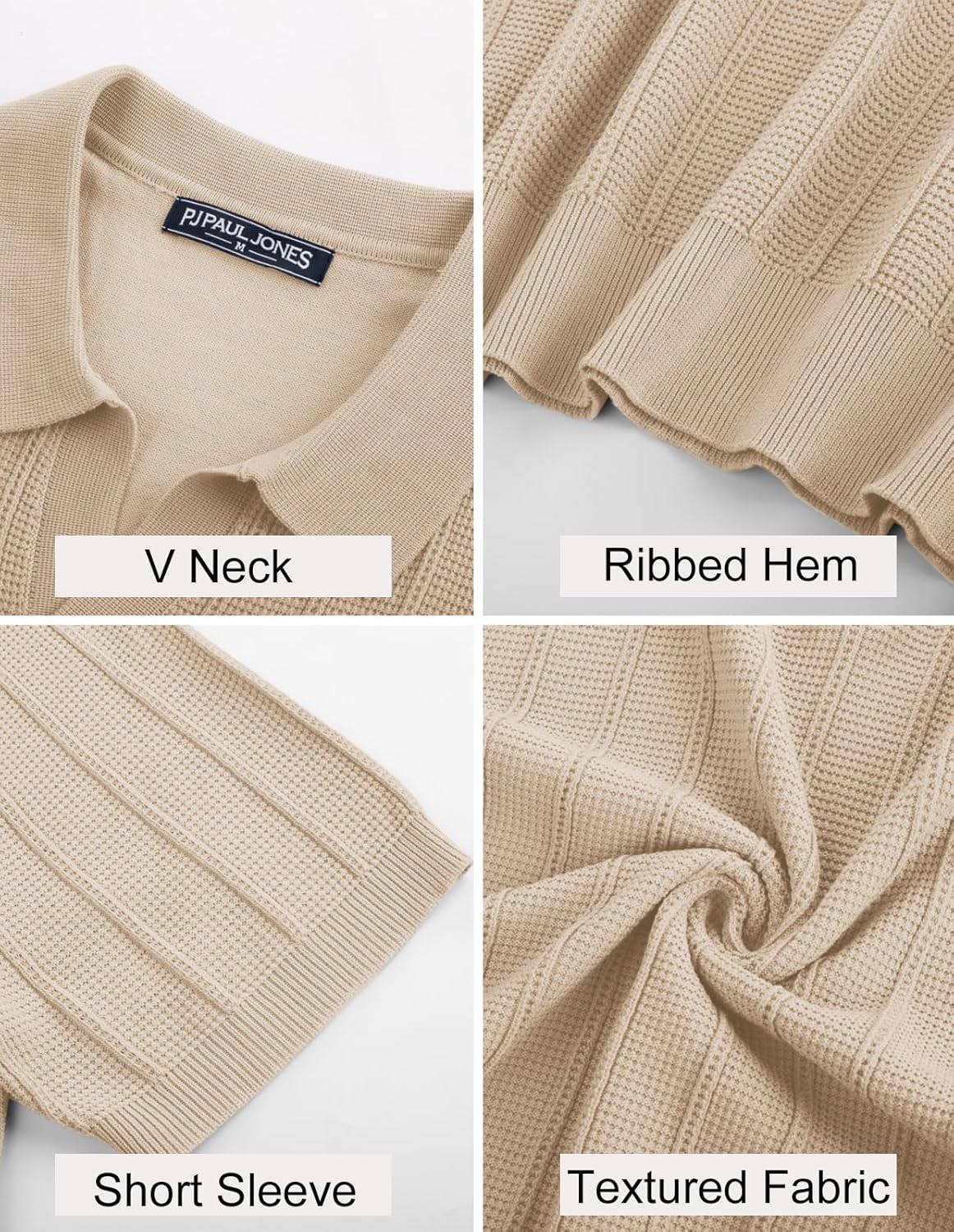 PJ Paul Jones Men's V-Neck Knit Polo Shirt - Textured Summer Style in Various Colors