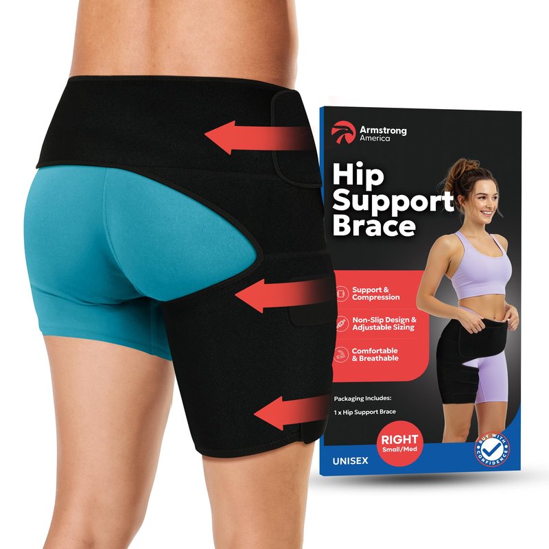 ARMSTRONG AMERICA Hip Brace For Women & Men - Groin Strain Compression Wrap for Hamstring, Hip Flexor, Sciatcica Pain Relief - Hamstring & Hip Support Thigh Compression Sleeve - SMALL/RIGHT LEG