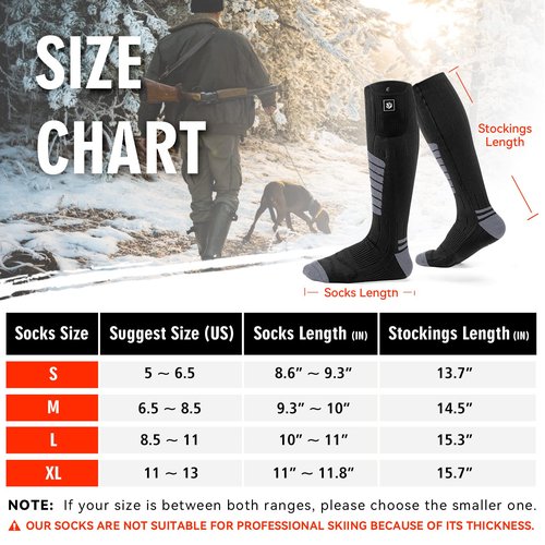 Heated Socks for Men Women 3000mAh Battery Rechargeable Washable with APP Control for Hunting Fishing Camping Hiking(Black,L)