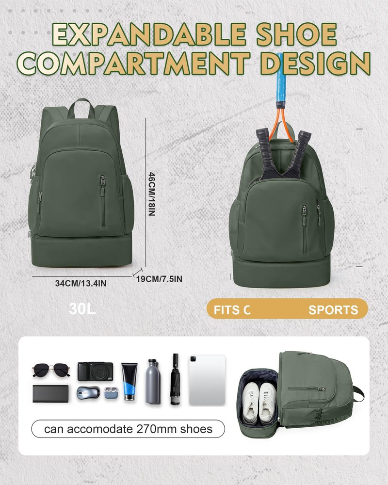 VENATIN Gym Backpack for Women Men, Lightweight Gym Bag with Shoe Compartment, Waterproof Sports Backpack with Wet Pocket, Green