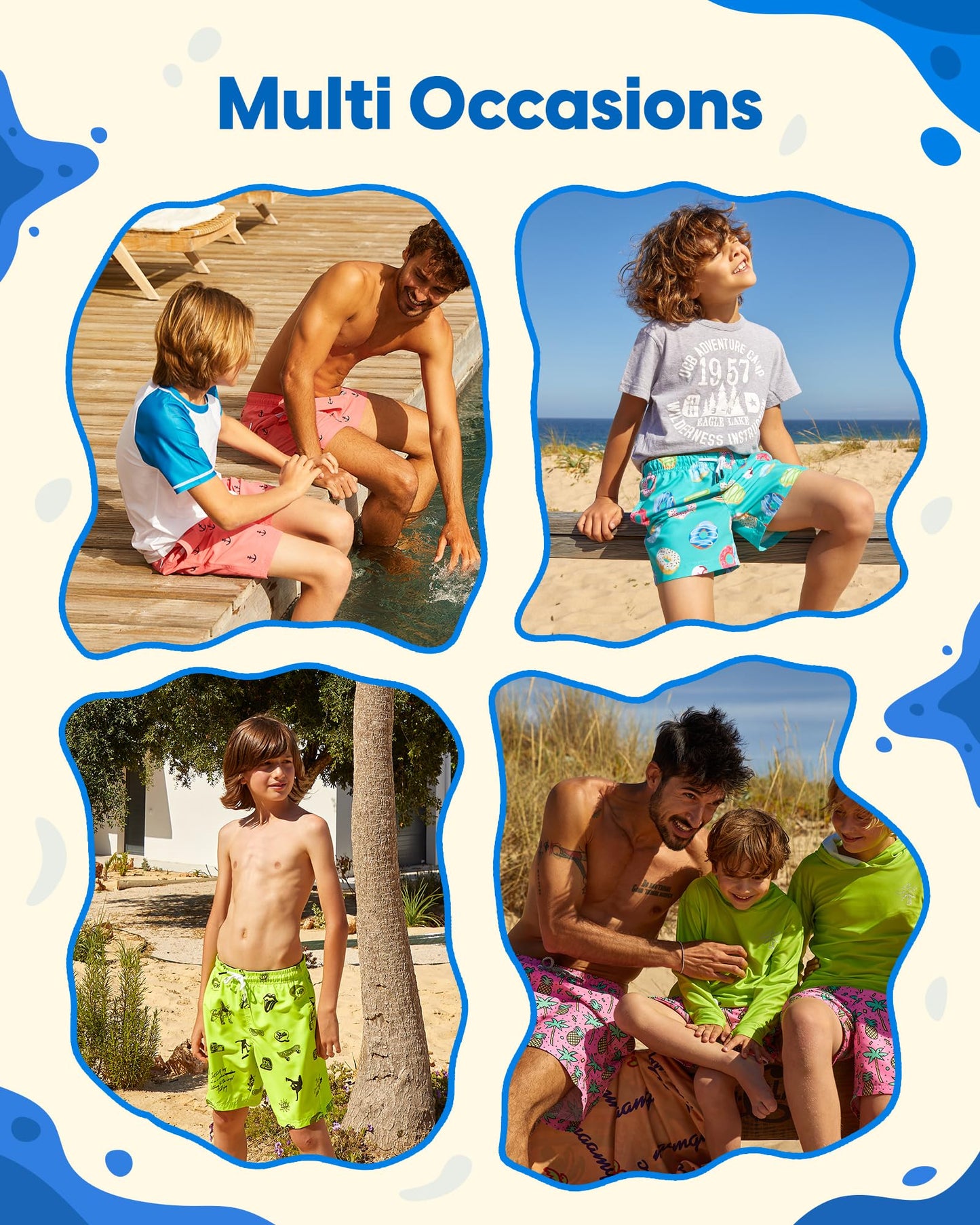maamgic Boys Swim Trunks Toddler Swim Shorts Little Boys Bathing Suit Swimsuit Toddler Boy Swimwear,Stripe Rainbow,7 T