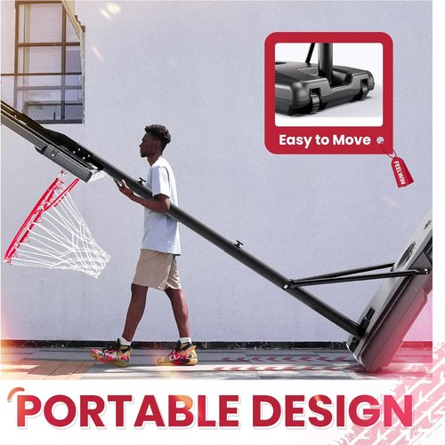 Feelwin Basketball Hoop - Portable Outdoor Goal with Adjustable Height for Youth & Adults | Sturdy Base