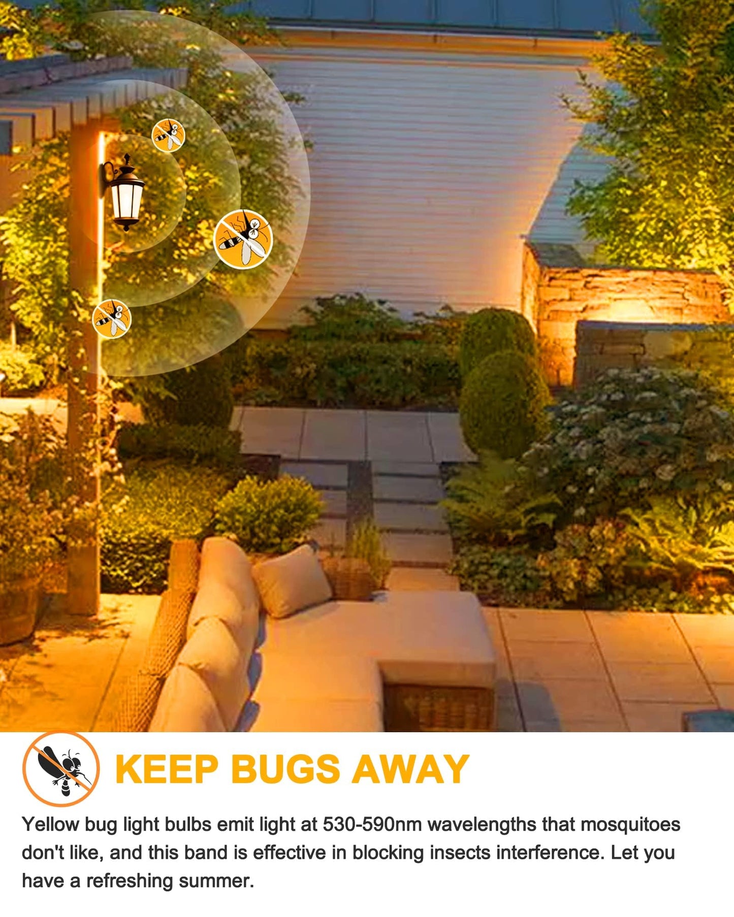 Yellow Bug Light Bulbs Outdoor, 150W Equivalent A19 Yellow Bug Lights for Outside, 13W High Brightness 1800K for Porch Lights, Not-Dimmable A19 Bulb for Patio, Deck, Backyard, Hallway, 2 Pack