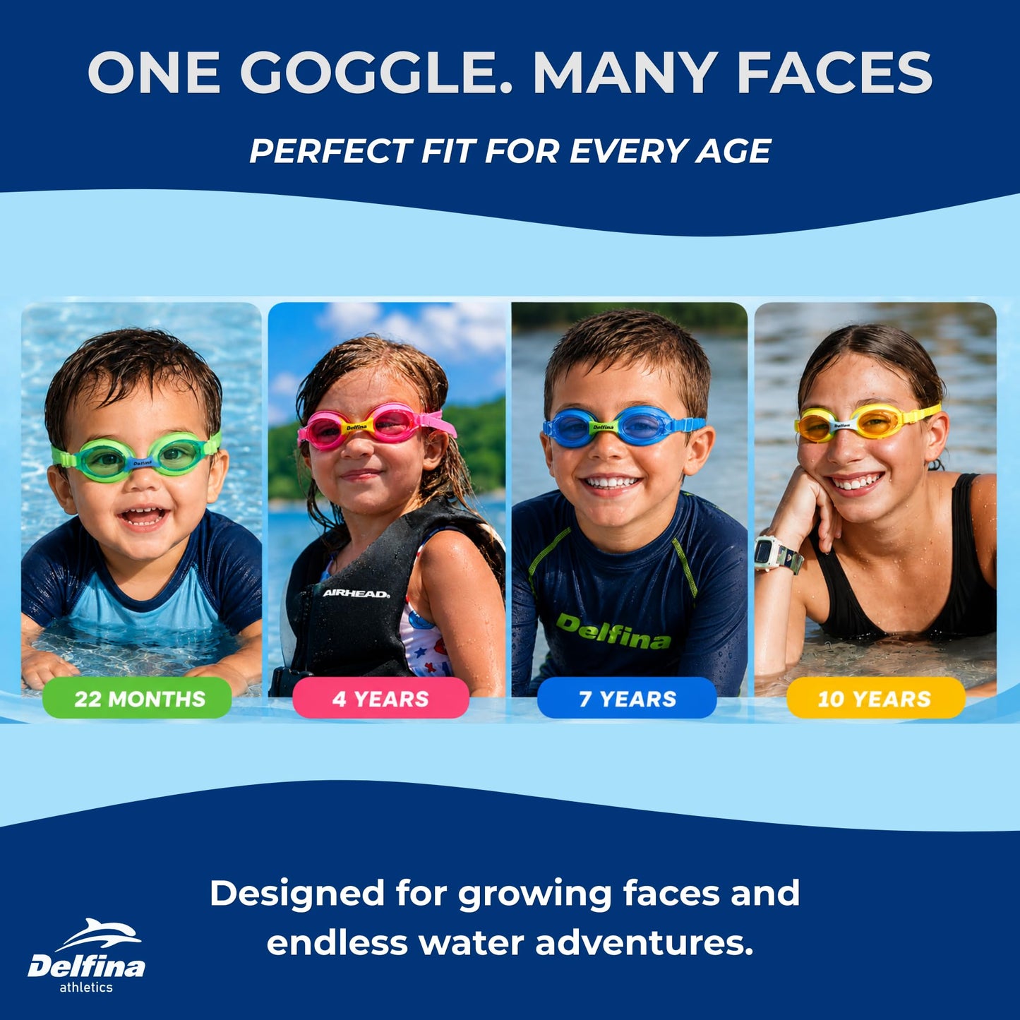 Delfina Toddler Swimming Goggles, 2+ Years Old Kids Swim Goggles - Comfortable No Leak Anti-Fog Kids Goggle for Swimming