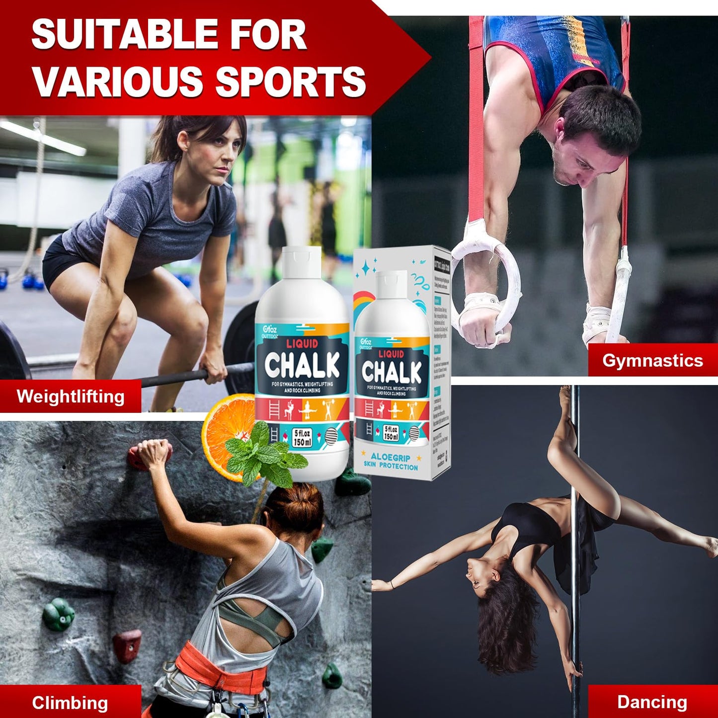 OUTTDOZ Liquid Chalk 5 oz 1 Pack for Weightlifting, Climbing & Gymnastics