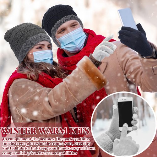 Geyoga 120 Pcs Charity Donation Homeless Care Supplies Bulk Winter Beanie Emergency Blanket Touchscreen Glove Drawstring Bags(Multicolor)