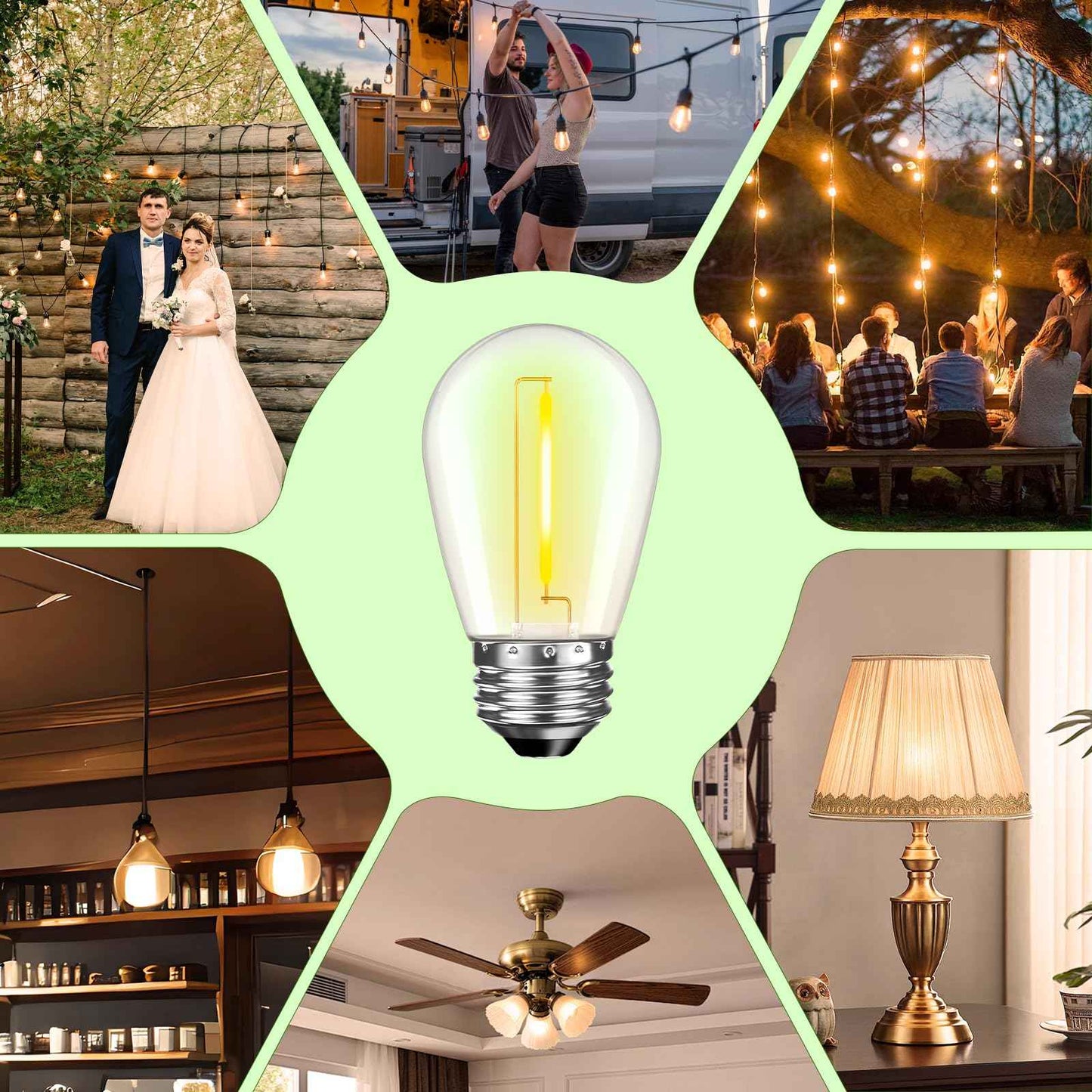 GvvooHome LED S14 Replacement Light Bulbs for Patio String Light, Shatterproof & Waterproof Hanging Light Bulbs for Outdoor String Lights, Dimmable, E26 Base, 24 Pack