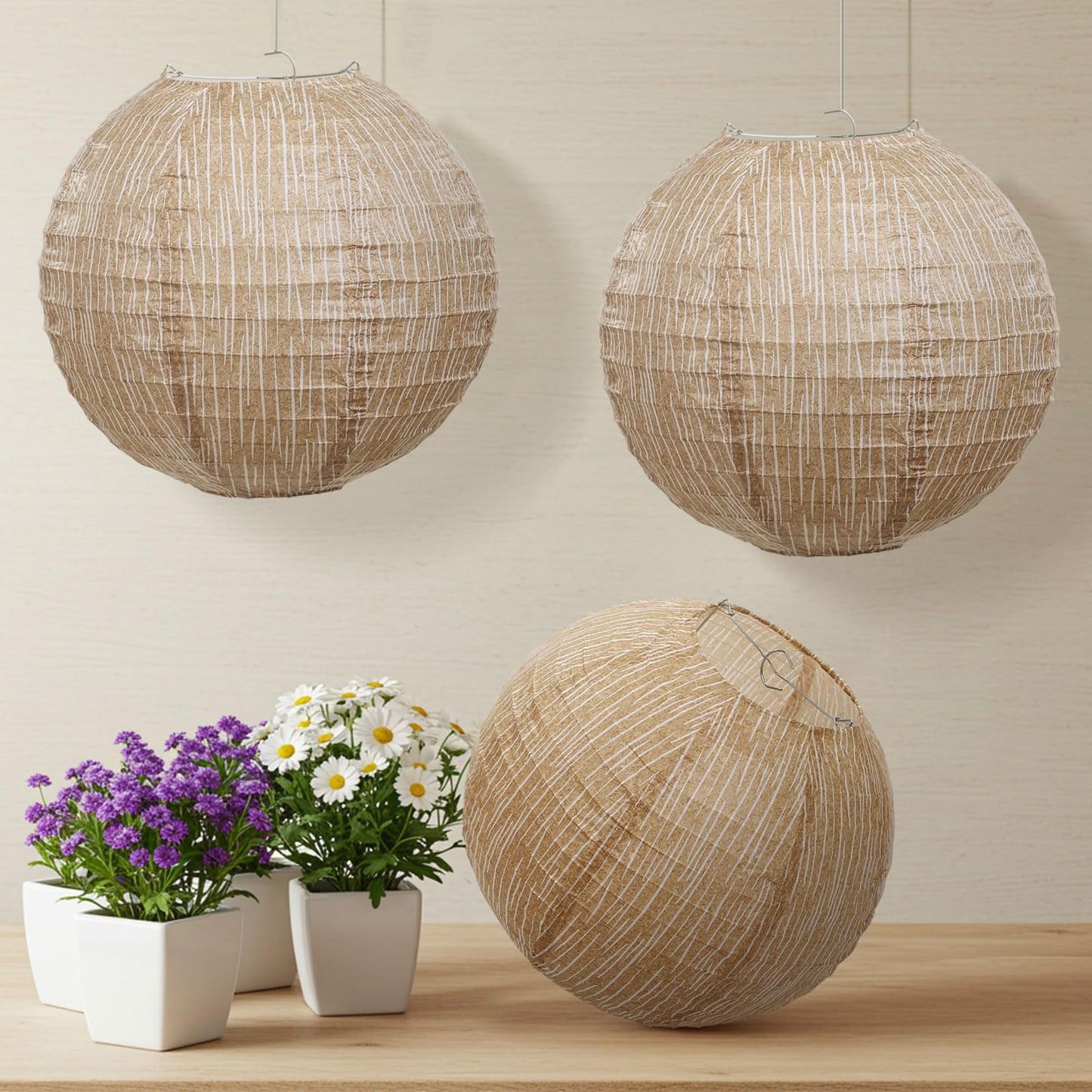 LIHAO 10 inches Paper Lanterns Print Burlap Chinese Lanterns for Boho Classroom Decor Farmhouse Classroom Decorations Boho Themed Party Baby Showers Wedding Birthday (6PCS)