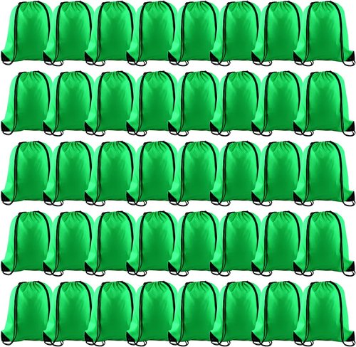 KUUQA Green Drawstring Backpacks - 100Pcs Bulk Gym & Travel Bags for Convenient Carrying