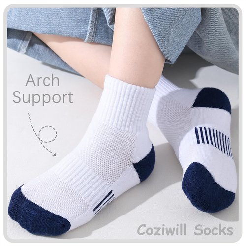 Girls Ankle Socks Kids Cushioned Athletic Quarter Socks Boys Cotton Short Sock Sports 7-10 Years Children 6 Pairs(2Grey+2Navy+2Pink, M)