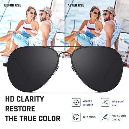 Polarized Aviator Sunglasses for Men and Women Mirrored Lens Metal Frame Cycling Driving Traveling Beach Glasses 3026(Black&Gray Lens)