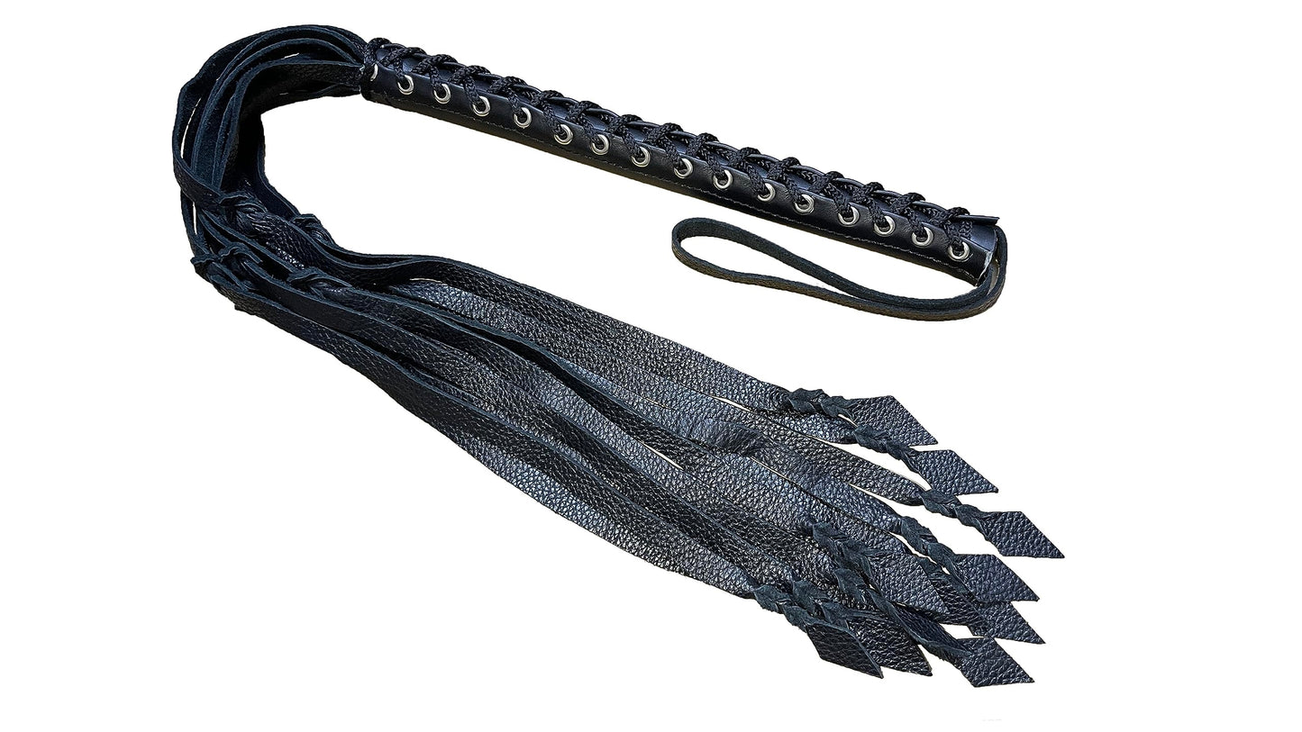 Big Max Heavy Duty Genuine Leather Riding Crop, Thick Leather Horse Training Slapper with Lace-Up Corset Handle Style, Equestrian Schooling Whip (Black)