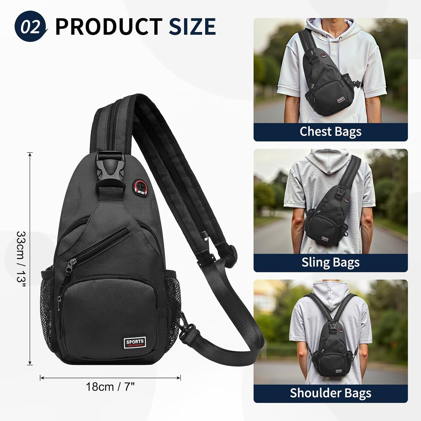 Skiennix Convertible Sling Bag - Lightweight Crossbody Backpack for 7.9" Tablet | Black